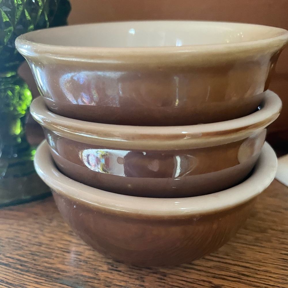 Vintage Fraunfelter 32 OHIO Restaurant Ware Brown & White Small Bowl Set of 3